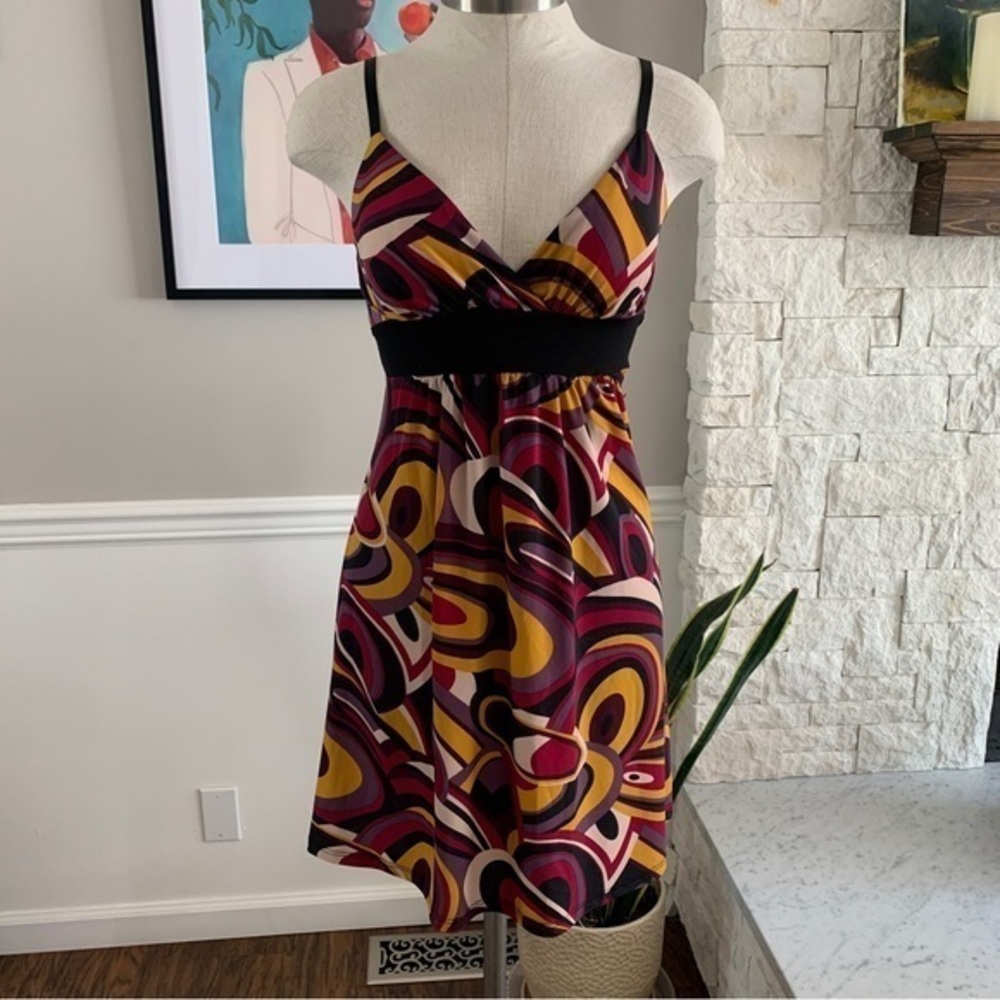 Vintage Max Rave Graphic Baby Doll Dress Graphic Print Back Tie Made in USA XS